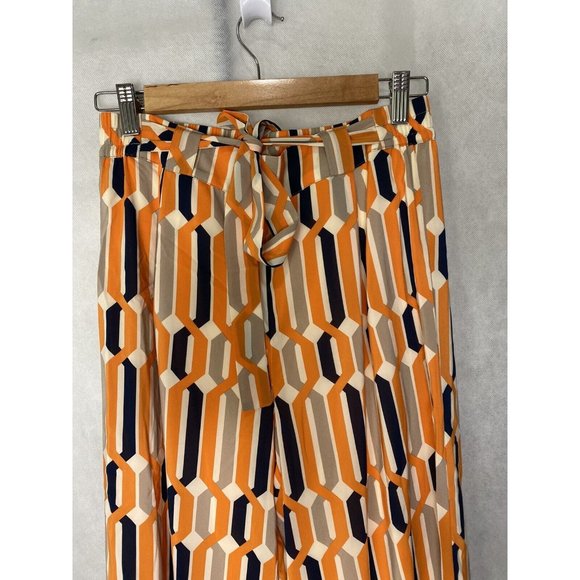 DuJour womens Wide Leg Pants Geometric print Orange Tan Blue Size XS - Picture 2 of 13